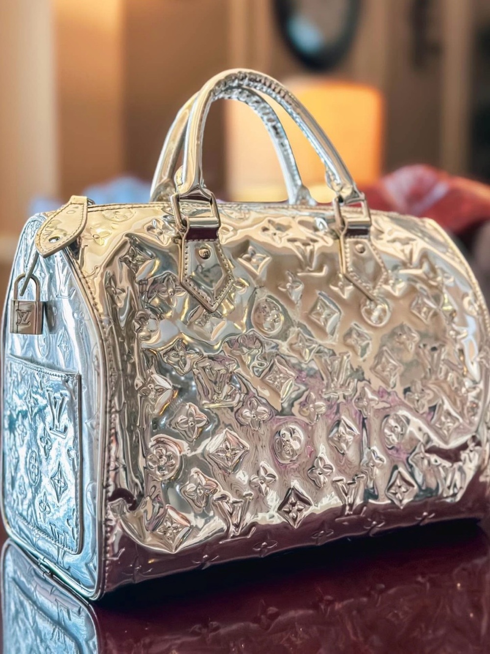 Louis Vuitton Silver Vernis Speedy Bandoulière Satchel